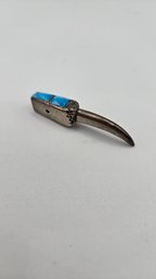 Native Silver & Turquoise Bear Clas Pendant (EL96)