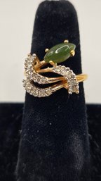 18K Gold HGE, Jade And Diamond Ring (EL102)