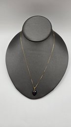 14K Yellow Gold Box Chain With Hemitite Pendant (EL103)