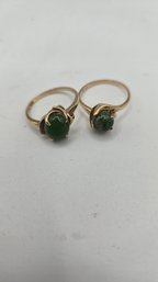 Pair Of Vintage 10K Yellow Gold & Nephrite Jade Rings (EL114)