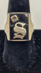 14K White Gold And Onyx Signet Ring (EL119)