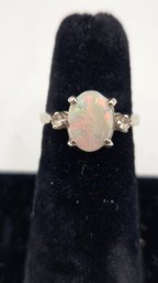 10K White Gold, White Opal And Diamond Ring (EL121)