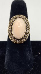 14K Yellow Gold And Angel Skin Coral Ring (EL123)
