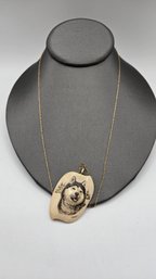Husky Engraved Bone Pendant On 14K Yellow Gold Chain (EL139)
