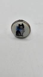 Antique French Sterling Guilloche Cat Pendant (EL145)