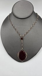 Edwardian Carnelian Chalcedony Sterling Necklace (EJ158)