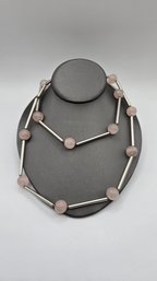 1980's Antonio Fallaci Rose Quartz Stainless Necklace (EJ161)