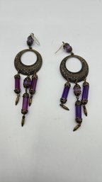 Purple Bohemian Glass Chandelier Earrings (EJ170)