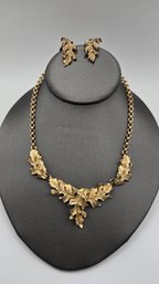 Vintage Napier Sterling Vermeil Leaves Necklace And Earrings (EL173)