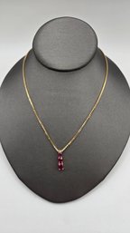 14K Yellow Gold Box Chain With Ruby And Diamond Pendant (EL176)