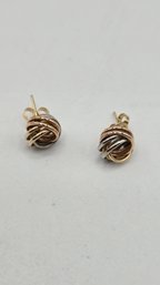 Tricolor 14K Gold Knot Earrings (EL196)