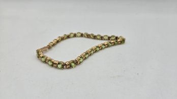 14K Yellow Gold And Green Peridot Tennis Bracelet (EL197)