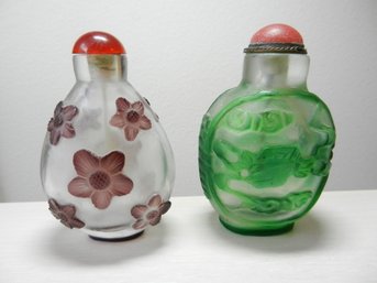 Vintage 2 Glass Cut To Clear Snuff Bottles   (DP26)