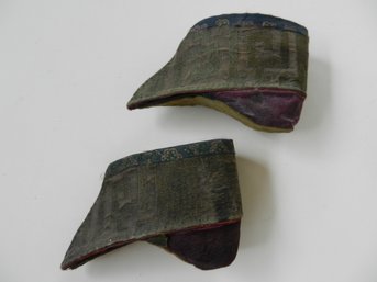 Vintage Dark Green Silk Brocade Lotus Foot Shoes   (DP87)