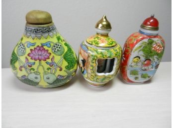 Vintage 3 Porcelain Snuff Bottles Inc A Rotating Inner Chamber One  (DP57)
