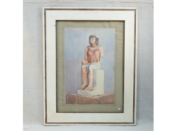Vintage Watercolor, Egyptian Carved Figure