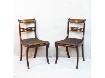Pair Brass-Inlay Saber-Leg Side Chairs