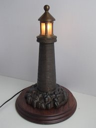 Heavy Vintage 14' Cast Brass Maritime Lighthouse Lamp With 10' Wood Base
