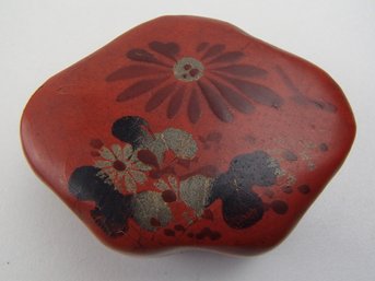Antique  Red Lacquer Ware Japanese Jewelry / Ring Box / Keepsake Box  Trinket Box
