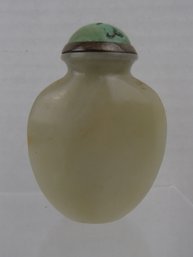 Lovely Polished Agate With Turquoise And Silver Topped Snuff Bottle