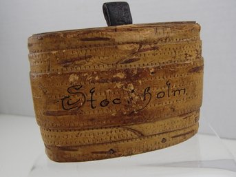 Vintage Birch Bark Snuff Box With Lid Marked Stockholm