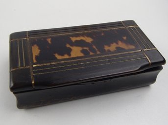 Metal Inlay Snuff Box With Faux Tortoise Shell Top