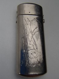 Vintage Fishing Scene Push Button Match Safe