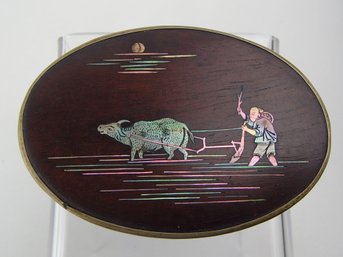 Stunning Inlaid Mother Of Pearl Wood Box / Snuff Box Signed
