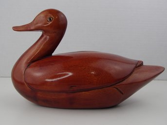 Vintage Carved Wood Duck With Glass Eyes  Made In Korea