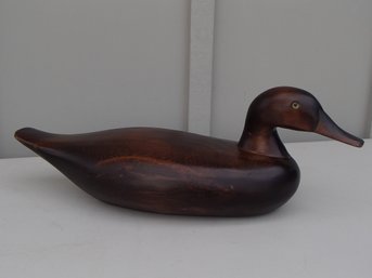 Handsome Carved Wood Duck With Glass Eyes