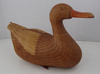 Vintage Shanghai Wicker And Bamboo Duck Made In The People's Republic Of China
