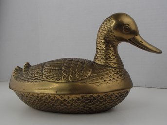Vintage Brass Duck Covered Bowl / Candy Dish