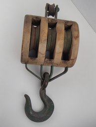 Antique UW  Wood Block Triple Pulley