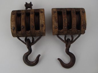 Two Antique Triple Pulley Block And Tackle