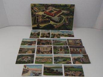 Vintage Giant Postcard Fort Ticonderoga, N.Y. And 19 Smaller Informational Cards