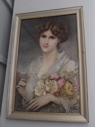 Lady With A Flower Bouquet Print