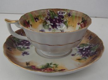 Vintage Teacup And Saucer With Lovely Floral Patterns No Makers Mark