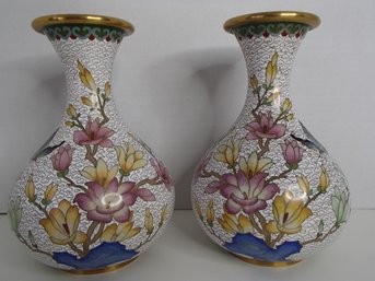 Vibrant Set Of Cloisonne Vases