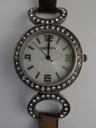 Geneva Pearl Faced Snap Band Ladies Watch