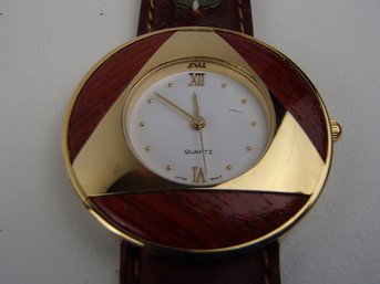 Gold Tone And Wood Ladies Watch Japan Movement By Derian Hong Kong
