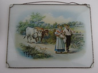 Antique After Marriage Glass Picture With Chain Border And Hanger