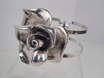 Metal Rose Hinged Bangle Bracelet