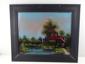 Stunning Vintage Old Homestead Reverse Painting