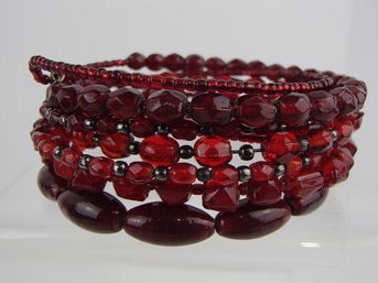 Red Glass Beads Of All Shades Wire Wrap Bracelet