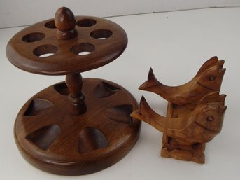 Unique And Vintage Fish Pipe Holder And Wood Pic-a-pipe Holder