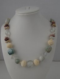 Eclectic 15' Stone And Glass Bead Necklace