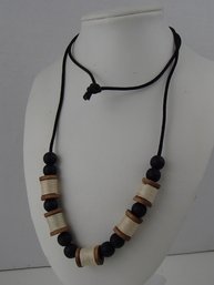 16' Wood Beads And Thread Spool Necklace