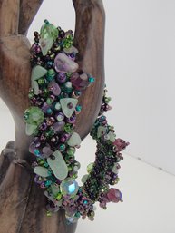 Green And Purple Hued Beaded Bracelet With Magnetic Closure