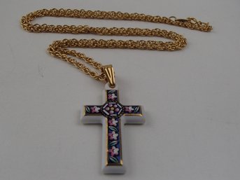 Vintage Porcelain Cross Necklace By Avon