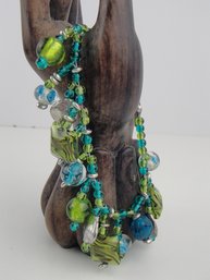 Lane Bryant Green And Blue Glass Beaded Bracelet With Magnetic Closure